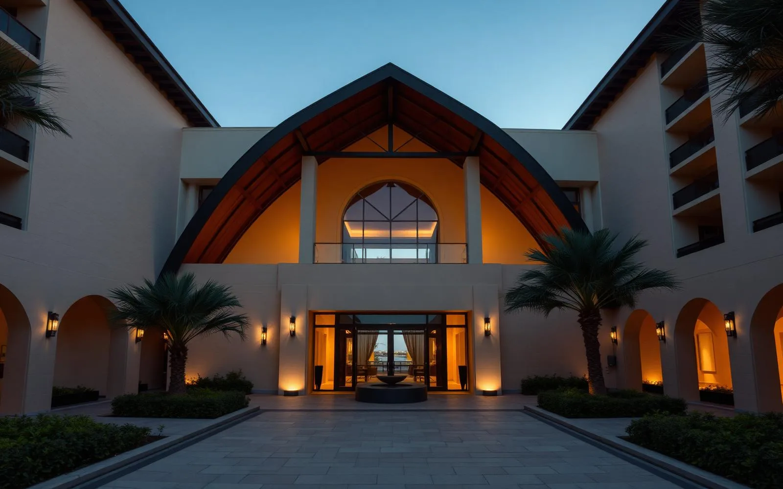 Resort entrance at dusk